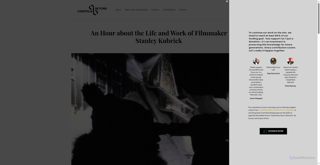Security scan screenshot of https://cinephiliabeyond.org/an-hour-about-the-life-and-work-of-filmmaker-stanley-kubrick/