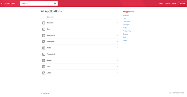 Security scan screenshot of https://hub.turbo.net
