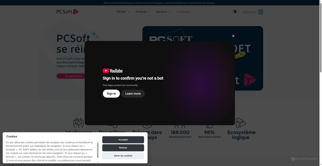 Security scan screenshot of https://www.pcsoft.fr