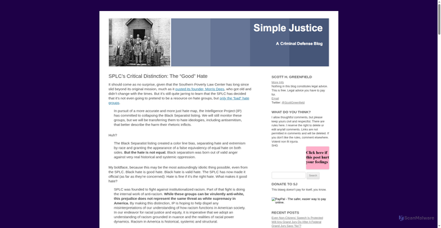 Security scan screenshot of https://blog.simplejustice.us/2021/02/12/splcs-critical-distinction-the-good-hate/