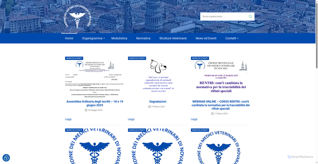 Security scan screenshot of https://www.ordineveterinarinovara.it/