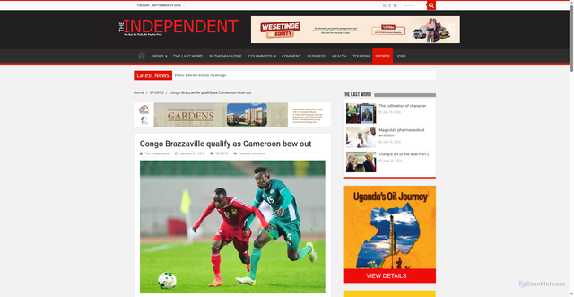 Security scan screenshot of https://www.independent.co.ug/congo-brazzaville-qualify-cameroon-bow/