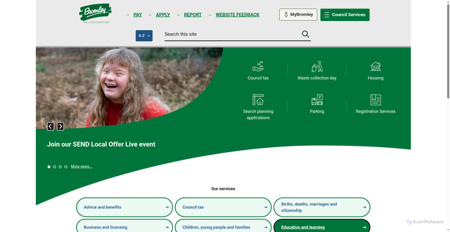 Security scan screenshot of http://www.bromley.gov.uk