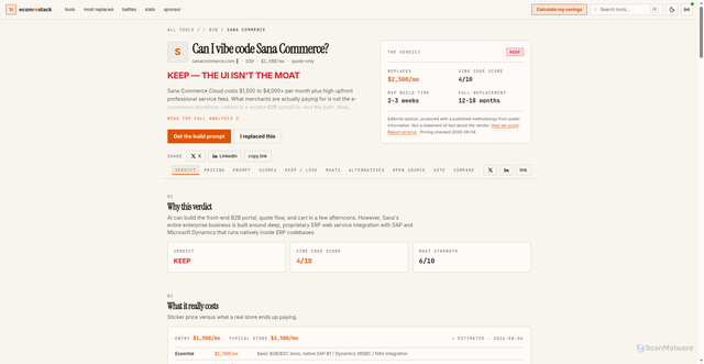 Security scan screenshot of https://ecomrestack.com/sana-commerce