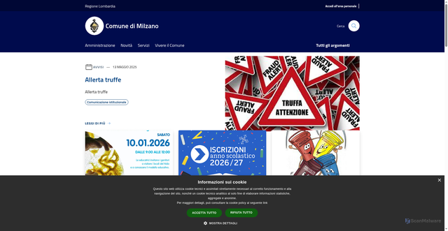 Security scan screenshot of https://www.comune.milzano.bs.it/it
