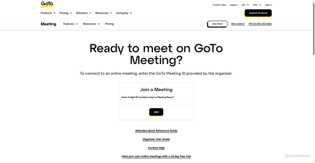Security scan screenshot of https://www.joingotomeeting.com