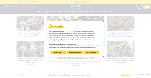 Security scan screenshot of https://velo.outsideonline.com