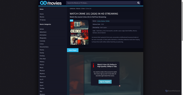Security scan screenshot of https://moviesdl.net/128829-crime-101.html