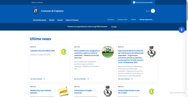 Security scan screenshot of https://comune.copiano.pv.it/