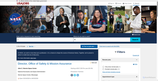Security scan screenshot of https://nasa.usajobs.gov/