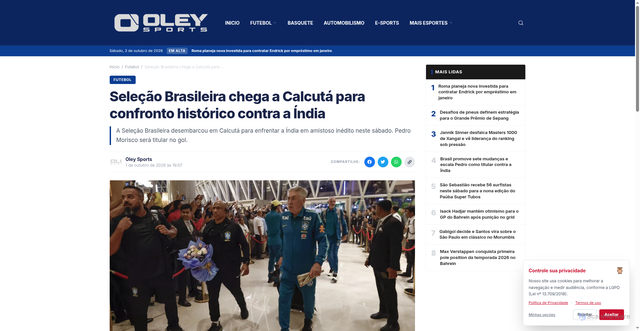 Security scan screenshot of https://oleysports.com.br/artigo/selecao-brasileira-chega-calcuta-confronto-india