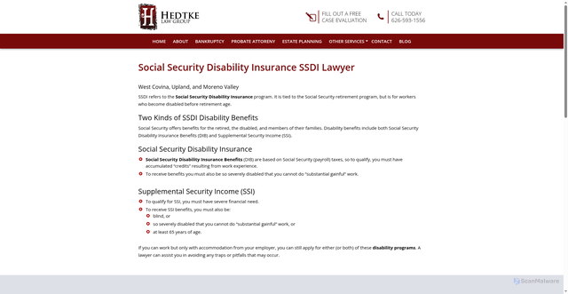 Security scan screenshot of https://bankruptcylawyerwestcovina.com/social-security-disability-insurance-ssdi-attorney-california/