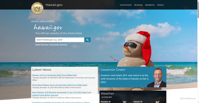 Security scan screenshot of https://portal.ehawaii.gov/
