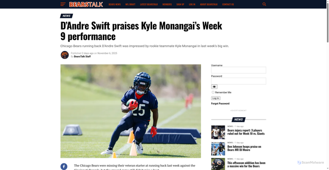 Security scan screenshot of https://www.bearstalk.com/2025/11/06/chicago-bears-news-dandre-swift-kyle-monangai-nfl-week-9/