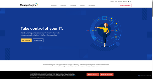 Security scan screenshot of https://www.manageengine.com/