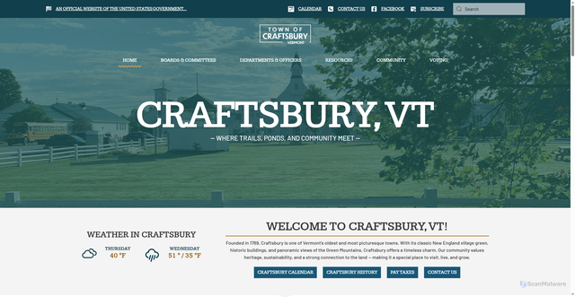 Security scan screenshot of https://craftsbury.gov/