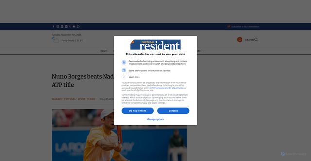 Security scan screenshot of https://www.portugalresident.com/nuno-borges-beats-nadal-in-bastad-winning-first-atp-title/