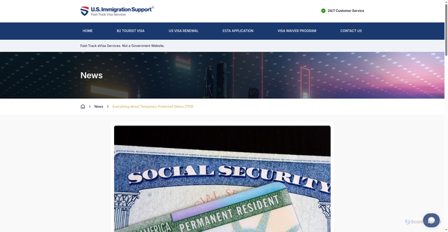 Security scan screenshot of https://www.usimmigrationsupport.org/news/everything-about-temporary-protected-status-tps/