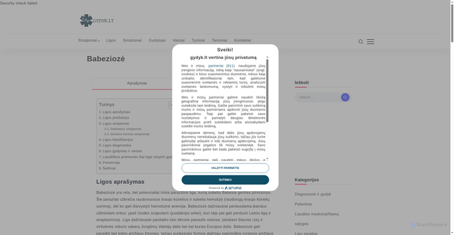 Security scan screenshot of https://gydyk.lt/liga/babezioze/