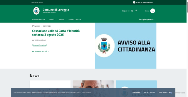 Security scan screenshot of https://www.comune.loreggia.pd.it/home