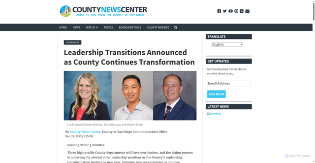 Security scan screenshot of https://www.countynewscenter.com/leadership-transitions-announced-as-county-continues-transformation/