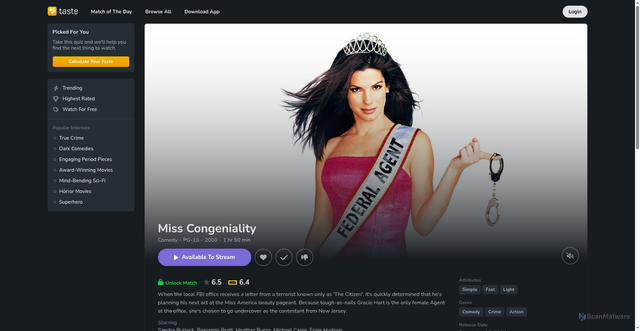 Security scan screenshot of https://www.taste.io/movies/miss-congeniality-2000-BkC2Nu72QM