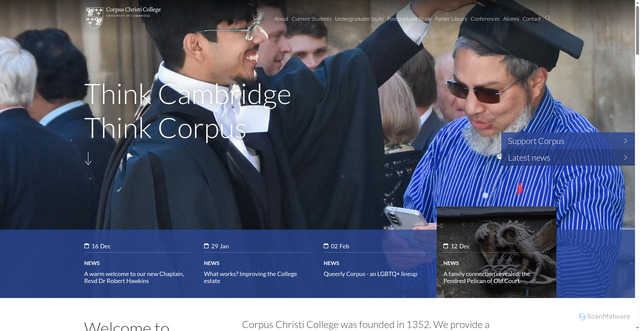 Security scan screenshot of http://www.corpus.cam.ac.uk/