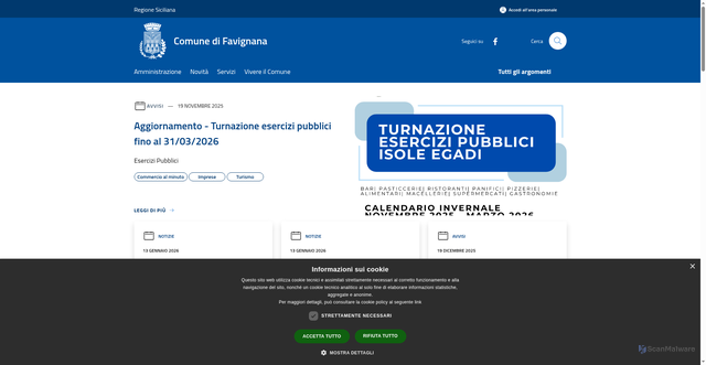 Security scan screenshot of https://www.comune.favignana.tp.it/it