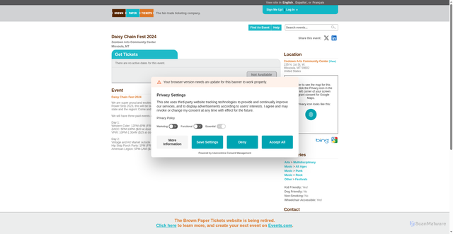 Security scan screenshot of https://www.brownpapertickets.com/event/6352425