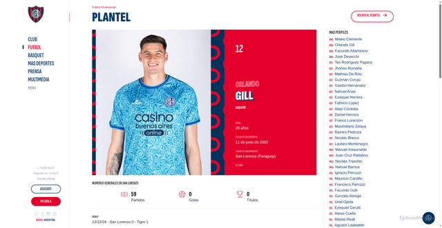Security scan screenshot of https://sanlorenzo.com.ar/futbol-profesional/plantel/perfil/orlando-gill