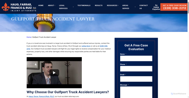 Security scan screenshot of https://www.haugfarrar.com/gulfport-truck-accident-attorney/