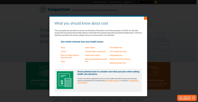 Security scan screenshot of https://masscomparecare.gov/