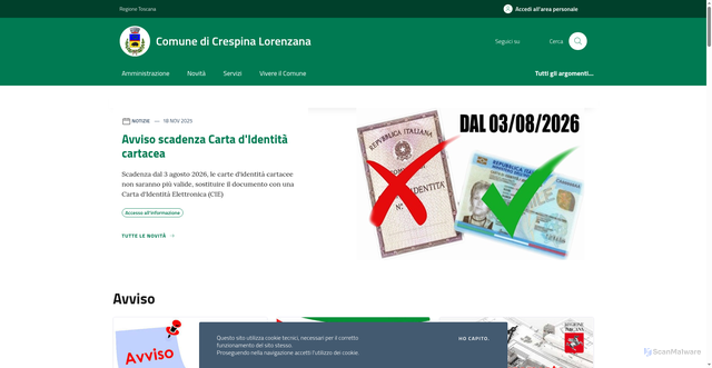 Security scan screenshot of https://www.comune.crespinalorenzana.pi.it/