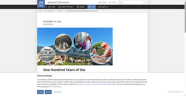 Security scan screenshot of https://www.jw.org/en/news/region/venezuela/One-Hundred-Years-of-the-Good-News-in-Venezuela/