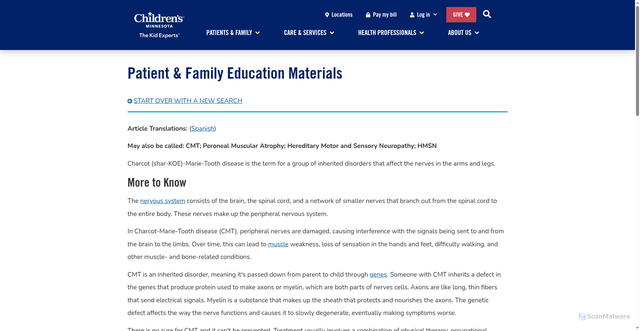 Security scan screenshot of https://www.childrensmn.org/educationmaterials/parents/article/14493/a-to-z-charcot-marie-tooth-disease/