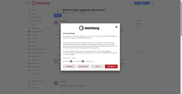 Security scan screenshot of https://forums.steinberg.net/t/black-friday-upgrade-discounts/1016172