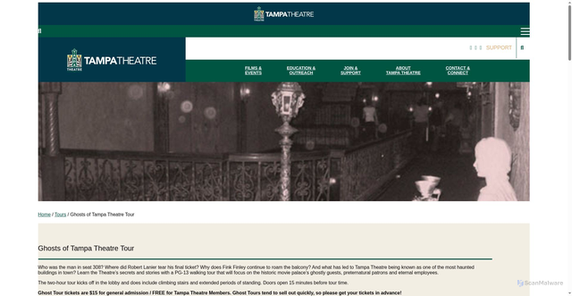 Security scan screenshot of https://tampatheatre.org/tour/ghosts-of-tampa-theatre-tour/