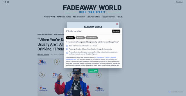Security scan screenshot of https://fadeawayworld.net/nba-media/allen-iverson-quit-drinking-12-years-after-divorce