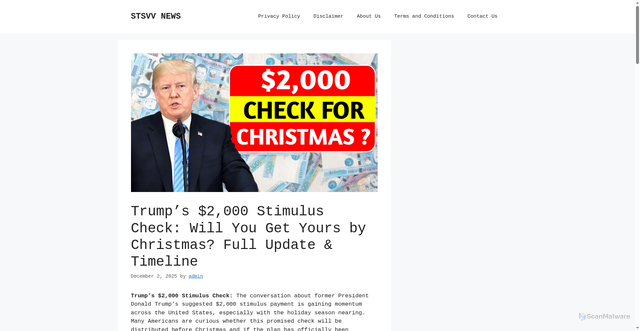 Security scan screenshot of https://stsvv.in/trumps-2000-stimulus-check-will-you-get-yours-by-christmas-full-update-timeline/