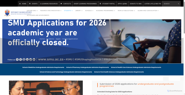 Security scan screenshot of https://www.smu.ac.za/students/apply/online-application/