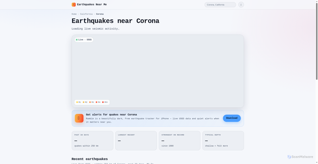 Security scan screenshot of earthquakesnear.me
