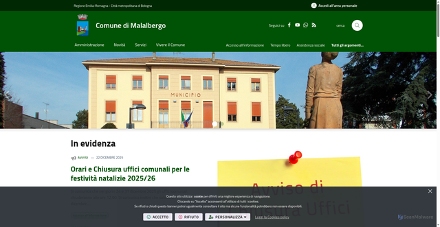 Security scan screenshot of https://www.comune.malalbergo.bo.it/it-it/home