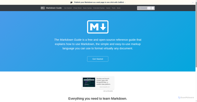 Security scan screenshot of https://www.markdownguide.org