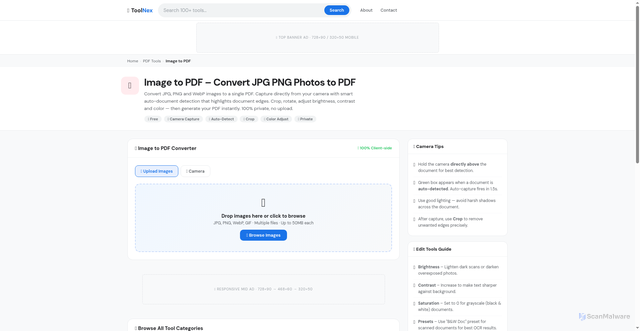Security scan screenshot of https://toolnex.site/image-to-pdf.html