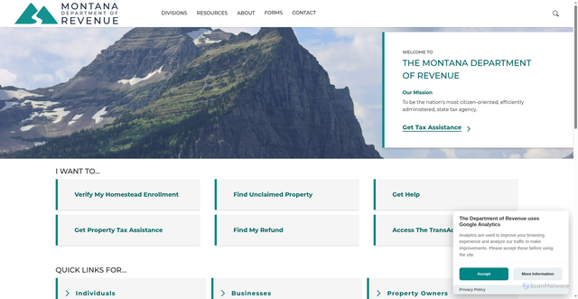 Security scan screenshot of https://revenue.mt.gov/