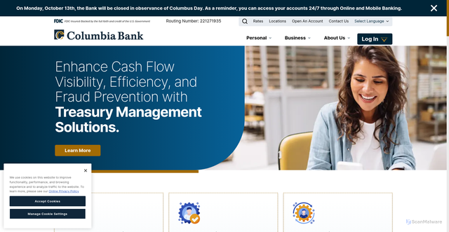 Security scan screenshot of https://www.columbiabankonline.com/
