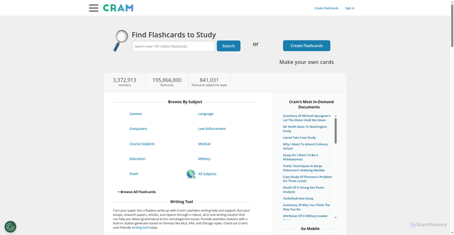 Security scan screenshot of https://www.cram.com