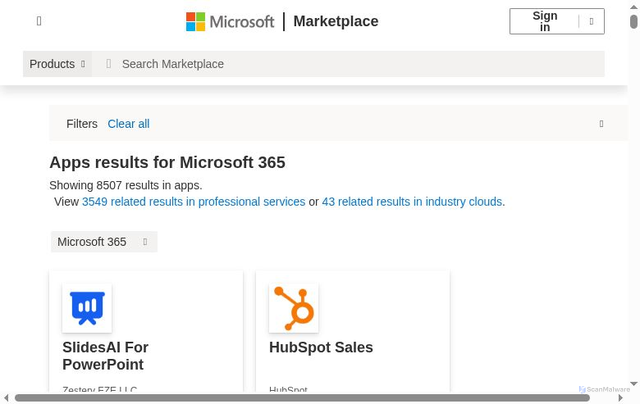 Security scan screenshot of https://addinsinstallation.store.office.com/
