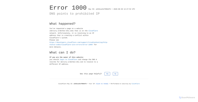 Security scan screenshot of https://mercury.orderbox-dns.com