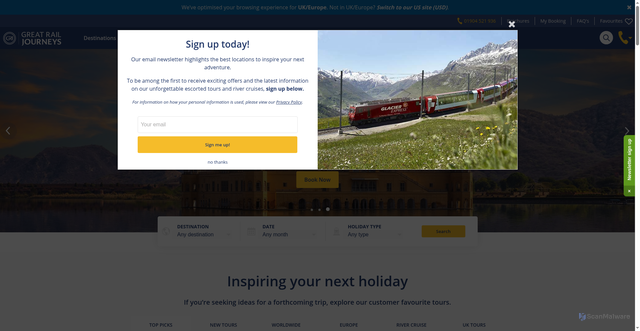 Security scan screenshot of https://vacationsbyrail.com